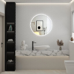 Royal Bathrooms Luton 600 X 600mm Matt Black Round Backlit Led Illuminated Bathroom Mirror Framed With Demister Pad & Touch Sensor - thumbnail 4
