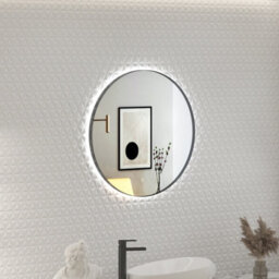 Royal Bathrooms Luton 600 X 600mm Matt Black Round Backlit Led Illuminated Bathroom Mirror Framed With Demister Pad & Touch Sensor - thumbnail 5