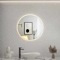 Royal Bathrooms Luton 600 X 600mm Matt Black Round Backlit Led Illuminated Bathroom Mirror Framed With Demister Pad & Touch Sensor - thumbnail 1