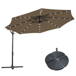 Sundaze 3M Taupe Hanging Banana Cantilever Parasol Umbrella With Led Lights, Base Weights - thumbnail 1