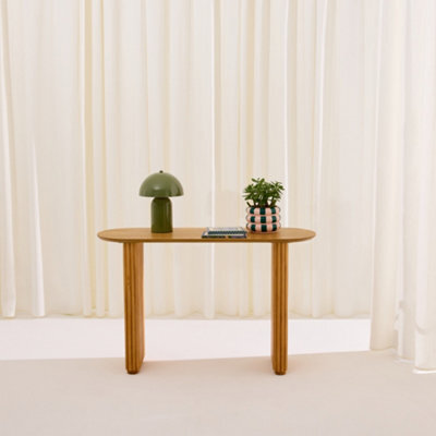 Sweeek - Oval Console Rubberwood And Oak-Effect Veneer Natural 120X38X75 Cm - Gabrielle - image 1