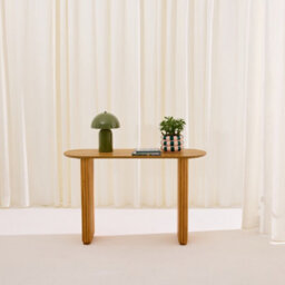 Sweeek - Oval Console Rubberwood And Oak-Effect Veneer Natural 120X38X75 Cm - Gabrielle - thumbnail 1