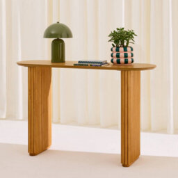 Sweeek - Oval Console Rubberwood And Oak-Effect Veneer Natural 120X38X75 Cm - Gabrielle - thumbnail 4