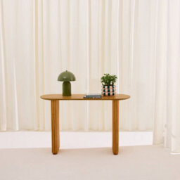 Sweeek - Oval Console Rubberwood And Oak-Effect Veneer Natural 120X38X75 Cm - Gabrielle - thumbnail 3