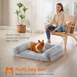 Songmics Fluffyhug Dog Couch, Spacious Bed For Mid-Sized Pets, Eggshell Foam Mattress With Removable Cover, Grey Ombré - thumbnail 1