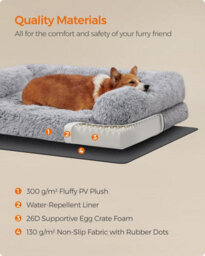 Songmics Fluffyhug Dog Couch, Spacious Bed For Mid-Sized Pets, Eggshell Foam Mattress With Removable Cover, Grey Ombré - thumbnail 5