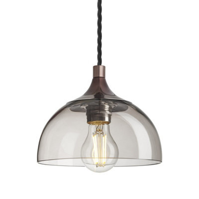 Industville Chelsea Glass Dome Pendant - 8 Inch, Mocha Glass Shade, Shiny Bronze Pendant Holder - image 1