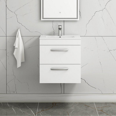 Royal Bathrooms Turin Gloss White 500mm Wall Hung Vanity Unit 2 Drawer With Minimalist Basin Sink - image 1