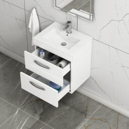 Royal Bathrooms Turin Gloss White 500mm Wall Hung Vanity Unit 2 Drawer With Minimalist Basin Sink - thumbnail 3