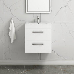 Royal Bathrooms Turin Gloss White 500mm Wall Hung Vanity Unit 2 Drawer With Minimalist Basin Sink - thumbnail 1