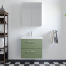 Balterley Bramshall Modern Bathroom Wall Hung 2 Soft Close Drawer Vanity Unit & Mid-Edge Basin, Satin Green, 610mm - thumbnail 2