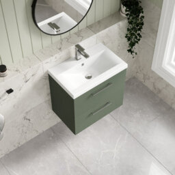 Balterley Bramshall Modern Bathroom Wall Hung 2 Soft Close Drawer Vanity Unit & Mid-Edge Basin, Satin Green, 610mm - thumbnail 3