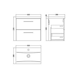 Balterley Bramshall Modern Bathroom Wall Hung 2 Soft Close Drawer Vanity Unit & Mid-Edge Basin, Satin Green, 610mm - thumbnail 5