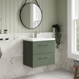 Balterley Bramshall Modern Bathroom Wall Hung 2 Soft Close Drawer Vanity Unit & Mid-Edge Basin, Satin Green, 610mm - thumbnail 4
