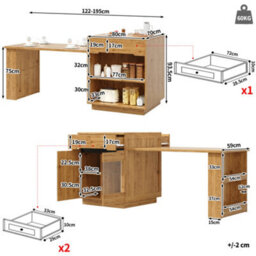 Btm Kitchen Island Extendable Table Led App Control Oak Effect Glass Door Storage Cabinet Kitchen Dining Room Furniture - thumbnail 6