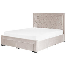 Beliani Bed With Storage Drawers Velvet Lievin 160 X 200 Cm (Eu King Size) Beige - thumbnail 6