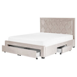 Beliani Bed With Storage Drawers Velvet Lievin 160 X 200 Cm (Eu King Size) Beige - thumbnail 1