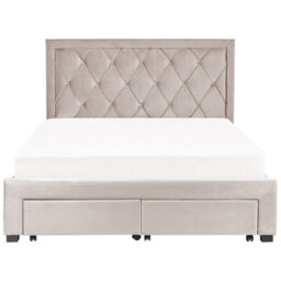 Beliani Bed With Storage Drawers Velvet Lievin 160 X 200 Cm (Eu King Size) Beige - thumbnail 7
