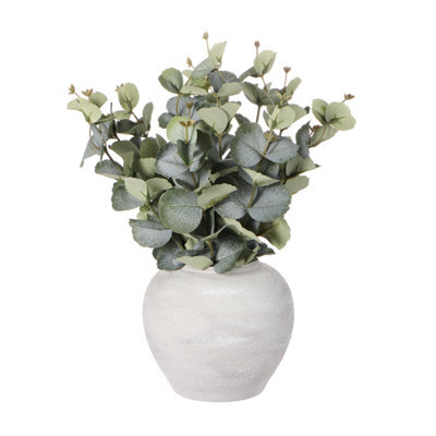 43Cm Euculyptus Pot With Artificial Plant In Grey Rustic Ceramic Vase - image 1