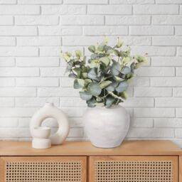 43Cm Euculyptus Pot With Artificial Plant In Grey Rustic Ceramic Vase - thumbnail 3