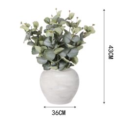 43Cm Euculyptus Pot With Artificial Plant In Grey Rustic Ceramic Vase - thumbnail 4