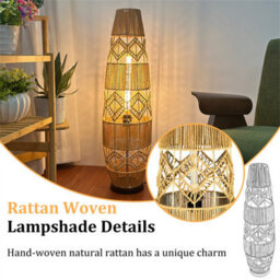 Luvodi Rattan Floor Lamp Boho Hand Woven Standing Lamps For Bedroom Adjustable Lighting, 93Cmh - thumbnail 5