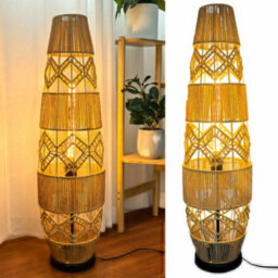 Luvodi Vintage Rattan Led Floor Lamp Dimmable New Chinese Shades Floor Lamp Sofa Corner,93Cm