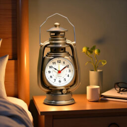 Oil Lamp Table Clock Yellow Brass Metal Desk Clock With Classic Lantern Design, Battery Operated Quartz Timepiece For Home - thumbnail 2