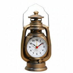 Oil Lamp Table Clock Yellow Brass Metal Desk Clock With Classic Lantern Design, Battery Operated Quartz Timepiece For Home