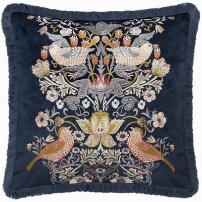 Morris & Co Strawberry Thief Embroidered Velvet Cushion Cover - image 1