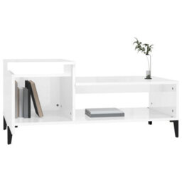 Berkfield Durable Coffee Table High Gloss White 100X50X45 Cm Engineered Wood - thumbnail 4