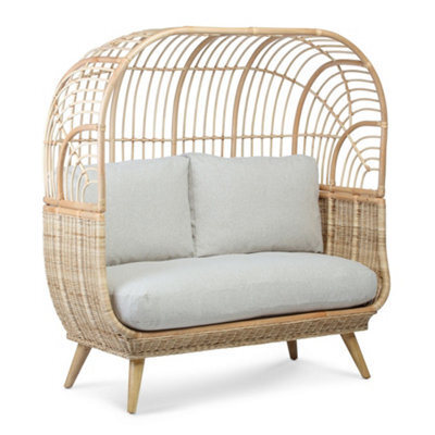 Desser Cocoon Indoor Rattan 2 Seater Sofa With Beige Cushion - image 1