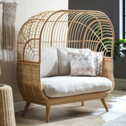 Desser Cocoon Indoor Rattan 2 Seater Sofa With Beige Cushion - thumbnail 2