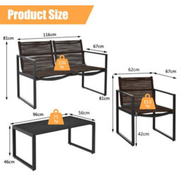 Costway 4 Pieces Outdoor Patio Chairs Set With Coffee Table - thumbnail 2