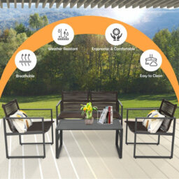 Costway 4 Pieces Outdoor Patio Chairs Set With Coffee Table - thumbnail 4