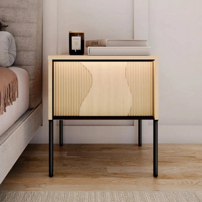 Arte Flow 7 Cabinet 46Cm - Oak Vincenza & Black Compact Side Cabinet With Led Lighting - image 1