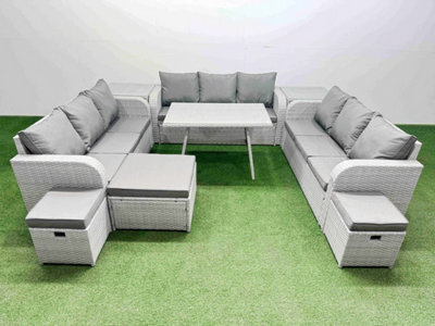 Fimous 12 Seat Outdoor Pe Rattan Garden Furniture With Cushions 3 Seater Sofa 2 Side Tables 3 Stool Light Grey - image 1