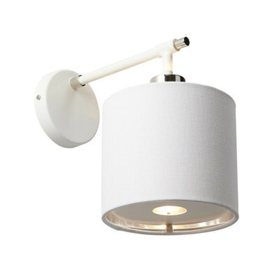Elegant Silver Metallic Wall Light With White Shade And Polished Nickel Finish