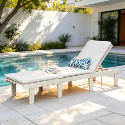 Abrihome Wooden Sun Lounger With Cushion, 61X200X76Cm, Weather-Resistant Solid Wood Frame, Garden Patio Recliner - image 1