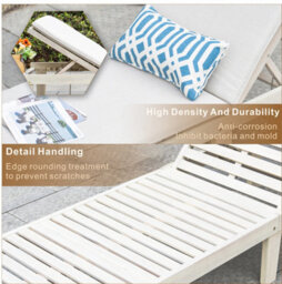 Abrihome Wooden Sun Lounger With Cushion, 61X200X76Cm, Weather-Resistant Solid Wood Frame, Garden Patio Recliner - thumbnail 4