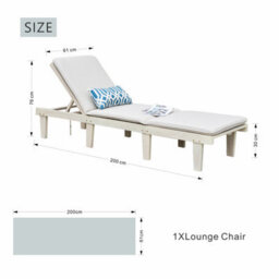 Abrihome Wooden Sun Lounger With Cushion, 61X200X76Cm, Weather-Resistant Solid Wood Frame, Garden Patio Recliner - thumbnail 6