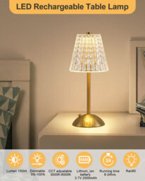 Harper Living Rechargeable Table Lamp, Bedside Reading Light Gold Finish, Cordless Touch Lamps For Bedroom Living Room Dining - thumbnail 3