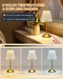 Harper Living Rechargeable Table Lamp, Bedside Reading Light Gold Finish, Cordless Touch Lamps For Bedroom Living Room Dining - thumbnail 6