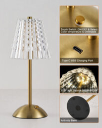Harper Living Rechargeable Table Lamp, Bedside Reading Light Gold Finish, Cordless Touch Lamps For Bedroom Living Room Dining - thumbnail 4