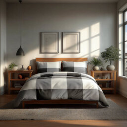 Duvet Cover And Pillowcase Set White Black Grey Tartan Check Design Polycotton Bed Linen White