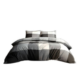 Duvet Cover And Pillowcase Set White Black Grey Tartan Check Design Polycotton Bed Linen White - thumbnail 2