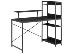 Wyld And Coco Novadesk Home Office Desk With Iron Frame, 5 Shelves And Monitor Stand - Black Matt - W120 X D64 X H120Cm - thumbnail 1