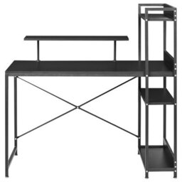 Wyld And Coco Novadesk Home Office Desk With Iron Frame, 5 Shelves And Monitor Stand - Black Matt - W120 X D64 X H120Cm - thumbnail 3