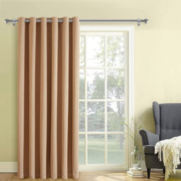 Oxford Homeware Plain Beige 230Gsm Blackout Curtain Thermal Insulated Eyelet For Door Curtain (W)168Cm X (L)213Cm Single Panel - thumbnail 1