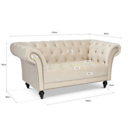 Bravich Cambridge Chesterfield 2 Seater Sofa - Velvet Cream - thumbnail 2